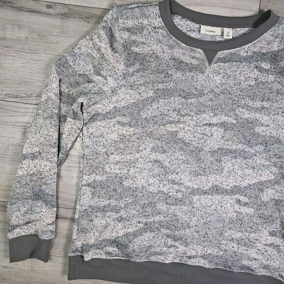 LL Bean Womens Medium Gray Heather Camo Sweater Pullover Long Sleeve Camouflage - Picture 3 of 7